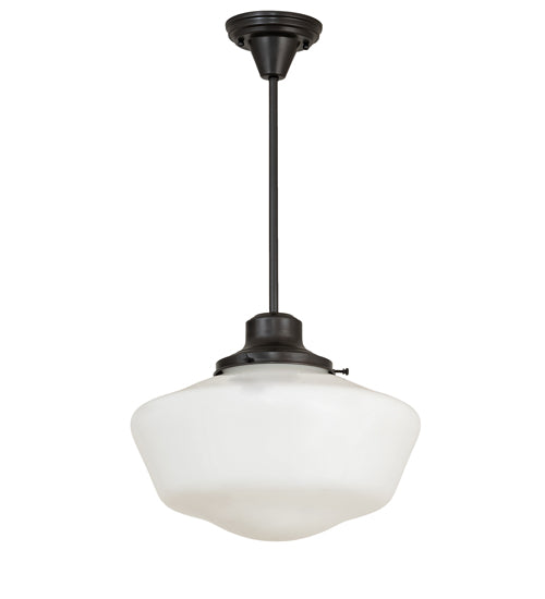 Meyda Lighting Revival Schoolhouse 16" Craftsman Brown Traditional Globe Pendant Light With White Opal Shade Glass