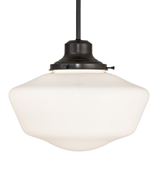 Meyda Lighting Revival Schoolhouse 16" Craftsman Brown Traditional Globe Pendant Light With White Opal Shade Glass