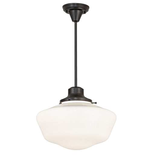 Meyda Lighting Revival Schoolhouse 16" Craftsman Brown Traditional Globe Pendant Light With White Opal Shade Glass