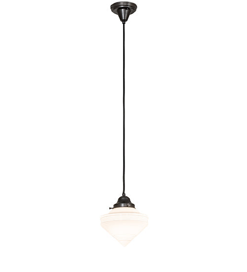 Meyda Lighting Revival Schoolhouse 8" Craftsman Brown Deco Cone Globe Mini Pendant Light With White Opal Shade Glass