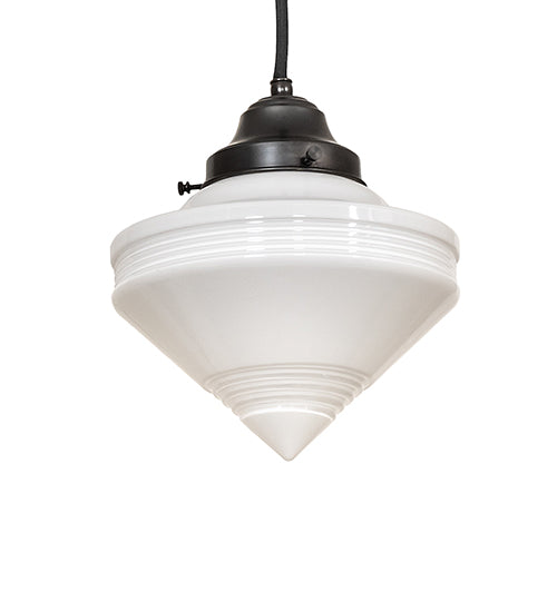 Meyda Lighting Revival Schoolhouse 8" Craftsman Brown Deco Cone Globe Mini Pendant Light With White Opal Shade Glass