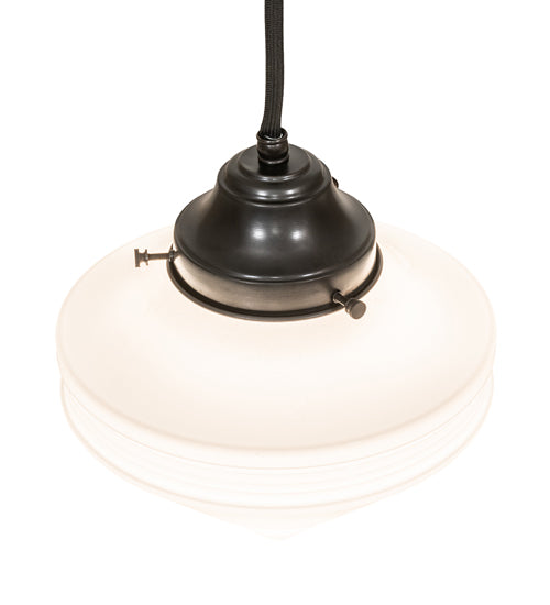 Meyda Lighting Revival Schoolhouse 8" Craftsman Brown Deco Cone Globe Mini Pendant Light With White Opal Shade Glass