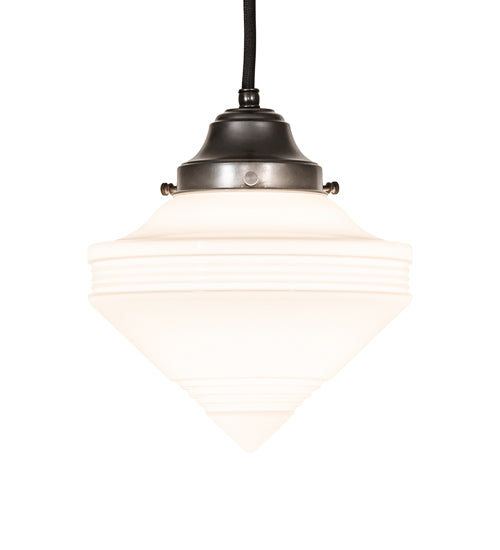 Meyda Lighting Revival Schoolhouse 8" Craftsman Brown Deco Cone Globe Mini Pendant Light With White Opal Shade Glass