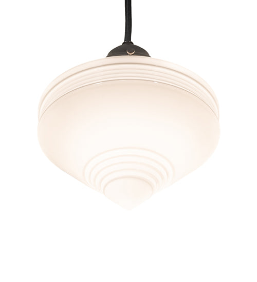 Meyda Lighting Revival Schoolhouse 8" Craftsman Brown Deco Cone Globe Mini Pendant Light With White Opal Shade Glass