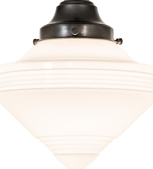 Meyda Lighting Revival Schoolhouse 8" Craftsman Brown Deco Cone Globe Mini Pendant Light With White Opal Shade Glass