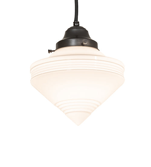 Meyda Lighting Revival Schoolhouse 8" Craftsman Brown Deco Cone Globe Mini Pendant Light With White Opal Shade Glass