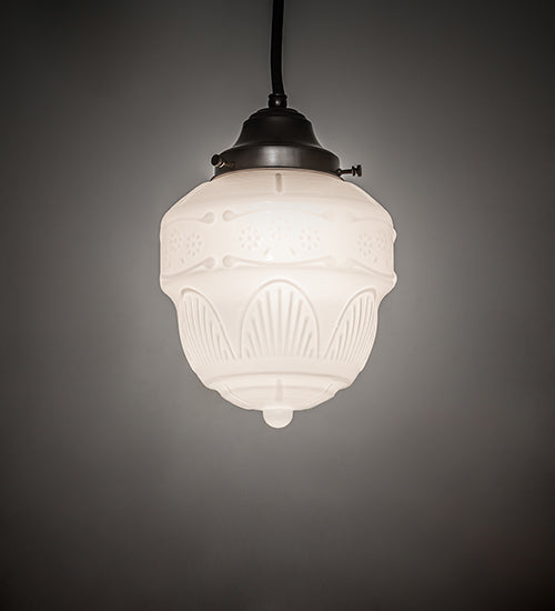Meyda Lighting Revival Schoolhouse 8" Craftsman Brown Rochelle Globe Mini Pendant Light With White Opal Shade Glass