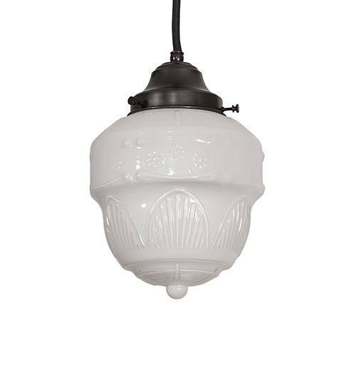 Meyda Lighting Revival Schoolhouse 8" Craftsman Brown Rochelle Globe Mini Pendant Light With White Opal Shade Glass