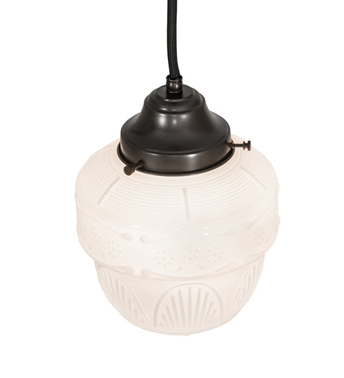 Meyda Lighting Revival Schoolhouse 8" Craftsman Brown Rochelle Globe Mini Pendant Light With White Opal Shade Glass