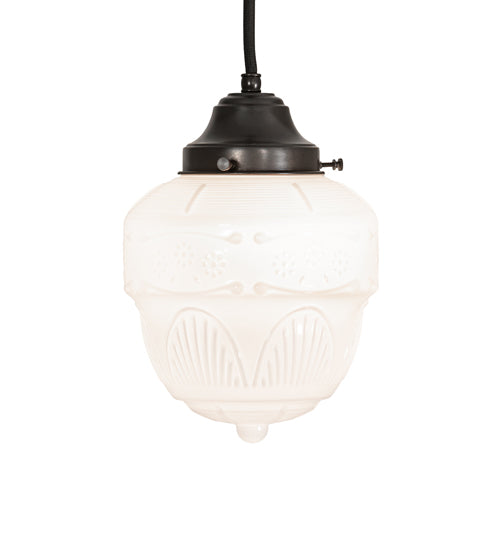 Meyda Lighting Revival Schoolhouse 8" Craftsman Brown Rochelle Globe Mini Pendant Light With White Opal Shade Glass
