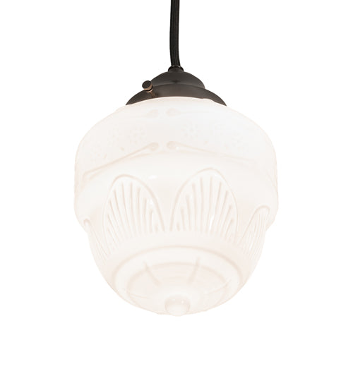 Meyda Lighting Revival Schoolhouse 8" Craftsman Brown Rochelle Globe Mini Pendant Light With White Opal Shade Glass