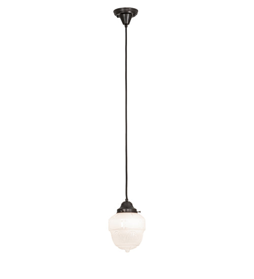 Meyda Lighting Revival Schoolhouse 8" Craftsman Brown Rochelle Globe Mini Pendant Light With White Opal Shade Glass