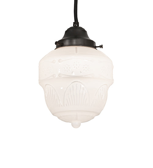 Meyda Lighting Revival Schoolhouse 8" Craftsman Brown Rochelle Globe Mini Pendant Light With White Opal Shade Glass
