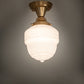 Meyda Lighting Revival Schoolhouse 8" Satin Brass Patina Rochelle Globe Semi-flush Mount Light With White Opal Shade Glass