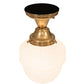 Meyda Lighting Revival Schoolhouse 8" Satin Brass Patina Rochelle Globe Semi-flush Mount Light With White Opal Shade Glass