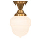 Meyda Lighting Revival Schoolhouse 8" Satin Brass Patina Rochelle Globe Semi-flush Mount Light With White Opal Shade Glass