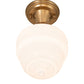 Meyda Lighting Revival Schoolhouse 8" Satin Brass Patina Rochelle Globe Semi-flush Mount Light With White Opal Shade Glass