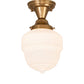 Meyda Lighting Revival Schoolhouse 8" Satin Brass Patina Rochelle Globe Semi-flush Mount Light With White Opal Shade Glass