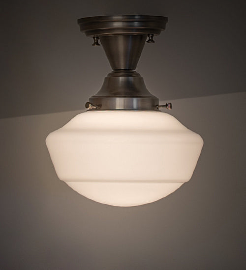 Meyda Lighting Revival Schoolhouse 9" Antique Nickel Traditional Globe Semi-flush Mount Light With White Opal Shade Glass