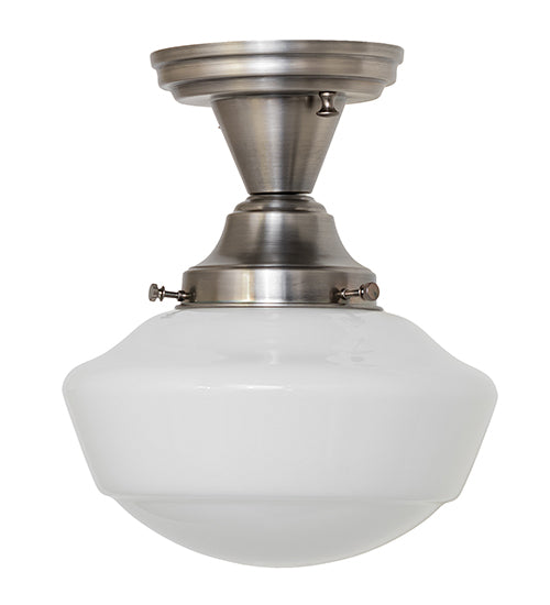 Meyda Lighting Revival Schoolhouse 9" Antique Nickel Traditional Globe Semi-flush Mount Light With White Opal Shade Glass