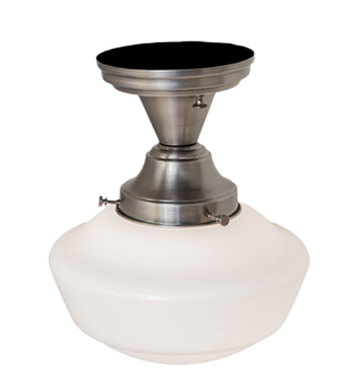 Meyda Lighting Revival Schoolhouse 9" Antique Nickel Traditional Globe Semi-flush Mount Light With White Opal Shade Glass