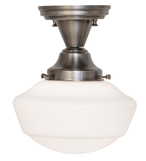 Meyda Lighting Revival Schoolhouse 9" Antique Nickel Traditional Globe Semi-flush Mount Light With White Opal Shade Glass