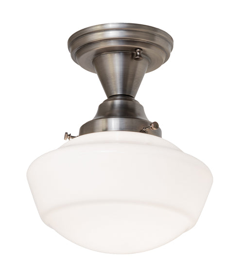 Meyda Lighting Revival Schoolhouse 9" Antique Nickel Traditional Globe Semi-flush Mount Light With White Opal Shade Glass