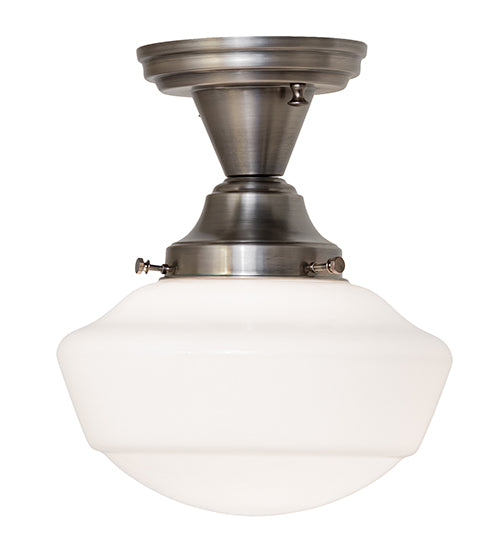 Meyda Lighting Revival Schoolhouse 9" Antique Nickel Traditional Globe Semi-flush Mount Light With White Opal Shade Glass