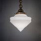 Meyda Lighting Revival Schoolhouse 9" Brushed Brass Deco Cone Pendant Light With White Globe Shade Glass