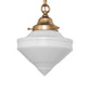 Meyda Lighting Revival Schoolhouse 9" Brushed Brass Deco Cone Pendant Light With White Globe Shade Glass