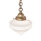Meyda Lighting Revival Schoolhouse 9" Brushed Brass Deco Cone Pendant Light With White Globe Shade Glass