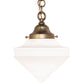 Meyda Lighting Revival Schoolhouse 9" Brushed Brass Deco Cone Pendant Light With White Globe Shade Glass