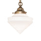 Meyda Lighting Revival Schoolhouse 9" Brushed Brass Deco Cone Pendant Light With White Globe Shade Glass