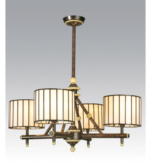 Meyda Lighting Revolution 30" 4-Light Mahogany Bronze Chandelier With Beige Shade Glass