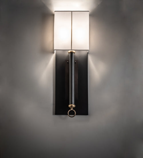 Meyda Lighting Richland 12" 2-Light Craftsman Brown & Raw Brass Wall Sconce With White Textrene Shade