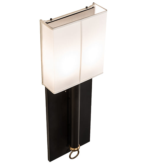 Meyda Lighting Richland 12" 2-Light Craftsman Brown & Raw Brass Wall Sconce With White Textrene Shade