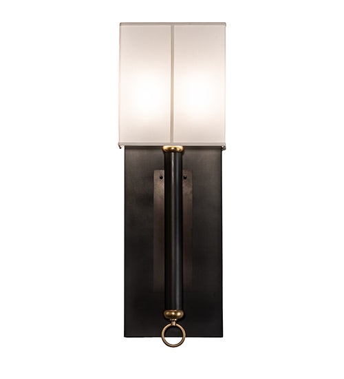 Meyda Lighting Richland 12" 2-Light Craftsman Brown & Raw Brass Wall Sconce With White Textrene Shade