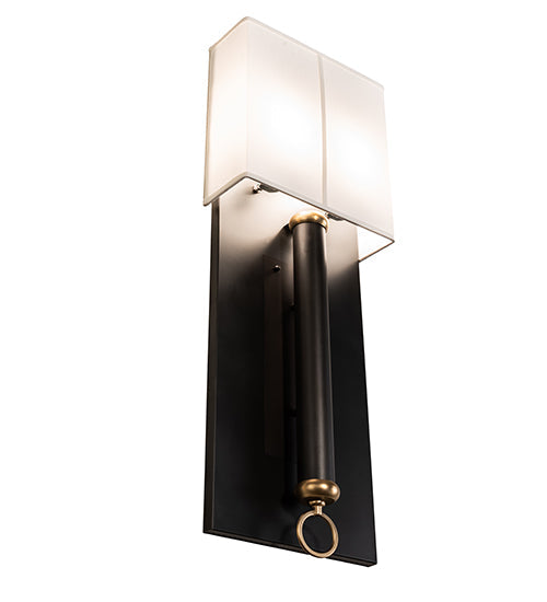 Meyda Lighting Richland 12" 2-Light Craftsman Brown & Raw Brass Wall Sconce With White Textrene Shade