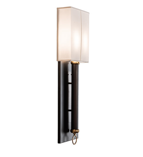 Meyda Lighting Richland 12" 2-Light Craftsman Brown & Raw Brass Wall Sconce With White Textrene Shade