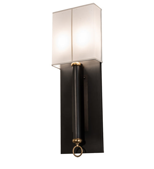 Meyda Lighting Richland 12" 2-Light Craftsman Brown & Raw Brass Wall Sconce With White Textrene Shade