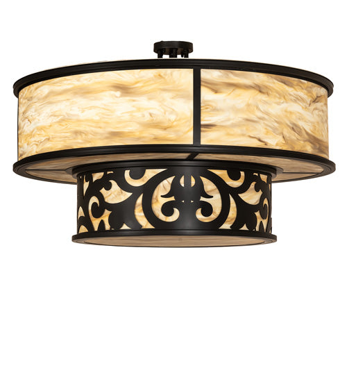 Meyda Lighting Rickard 48" 16-Light 2-Tier Blackwash Pendant Light With Beige Travertine Idalight Shade