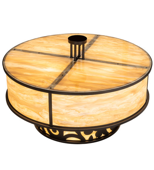 Meyda Lighting Rickard 48" 16-Light 2-Tier Blackwash Pendant Light With Beige Travertine Idalight Shade