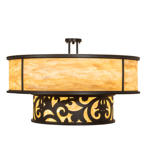 Meyda Lighting Rickard 48" 16-Light 2-Tier Blackwash Pendant Light With Beige Travertine Idalight Shade