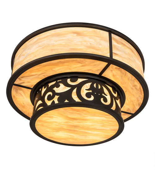 Meyda Lighting Rickard 48" 16-Light 2-Tier Blackwash Pendant Light With Beige Travertine Idalight Shade