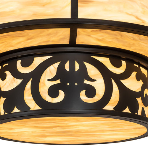 Meyda Lighting Rickard 48" 16-Light 2-Tier Blackwash Pendant Light With Beige Travertine Idalight Shade