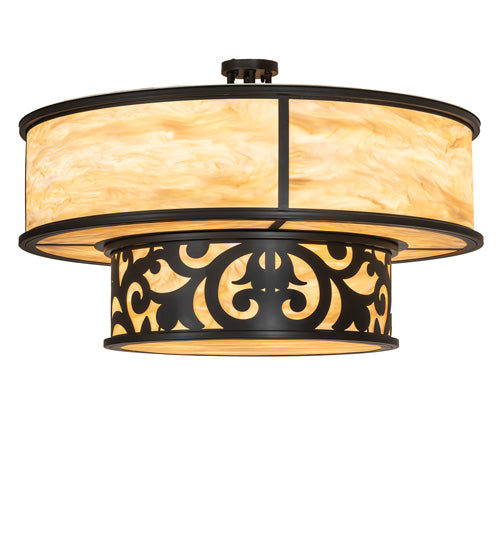 Meyda Lighting Rickard 48" 16-Light 2-Tier Blackwash Pendant Light With Beige Travertine Idalight Shade