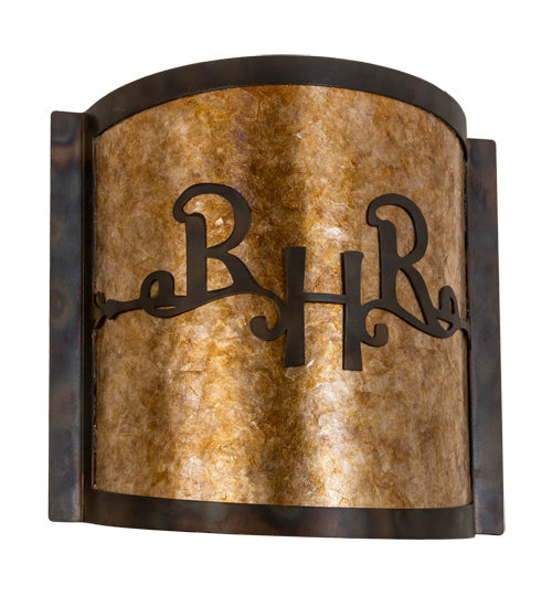 Meyda Lighting Ridin Hy Personalized 12" 2-Light Dark Burnished Antique Copper Wall Sconce With Amber Mica Shade Glass