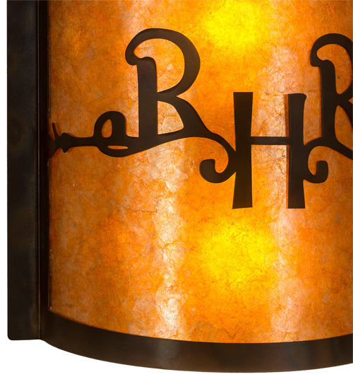 Meyda Lighting Ridin Hy Personalized 12" 2-Light Dark Burnished Antique Copper Wall Sconce With Amber Mica Shade Glass
