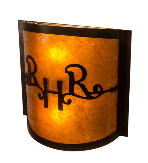 Meyda Lighting Ridin Hy Personalized 12" 2-Light Dark Burnished Antique Copper Wall Sconce With Amber Mica Shade Glass