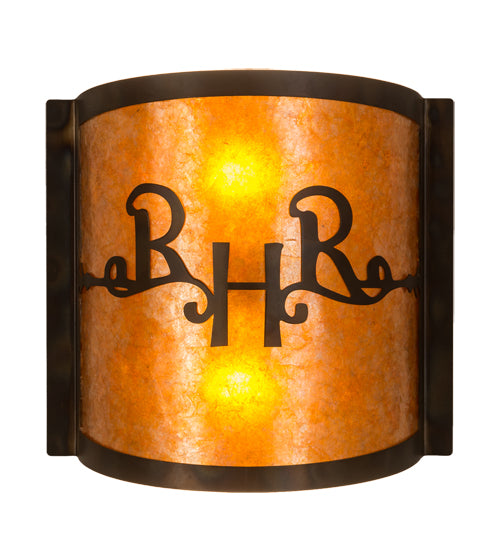 Meyda Lighting Ridin Hy Personalized 12" 2-Light Dark Burnished Antique Copper Wall Sconce With Amber Mica Shade Glass